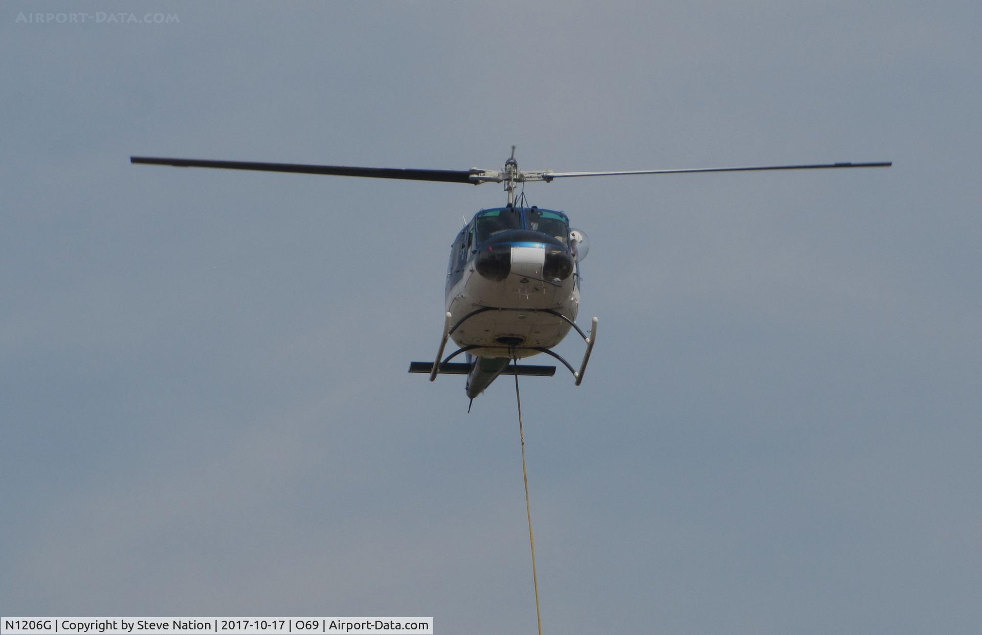 N1206G, 1966 Bell UH-1H Iroquois C/N 5269 (66-0786), Head-on shot of Trans Aero (Cheyenne, WY) 1966 Bell UH-1H hovering at Petaluma Municipal Airport, CA temporary home base after making water drops on the devastating October 2017 Northern California wildfires