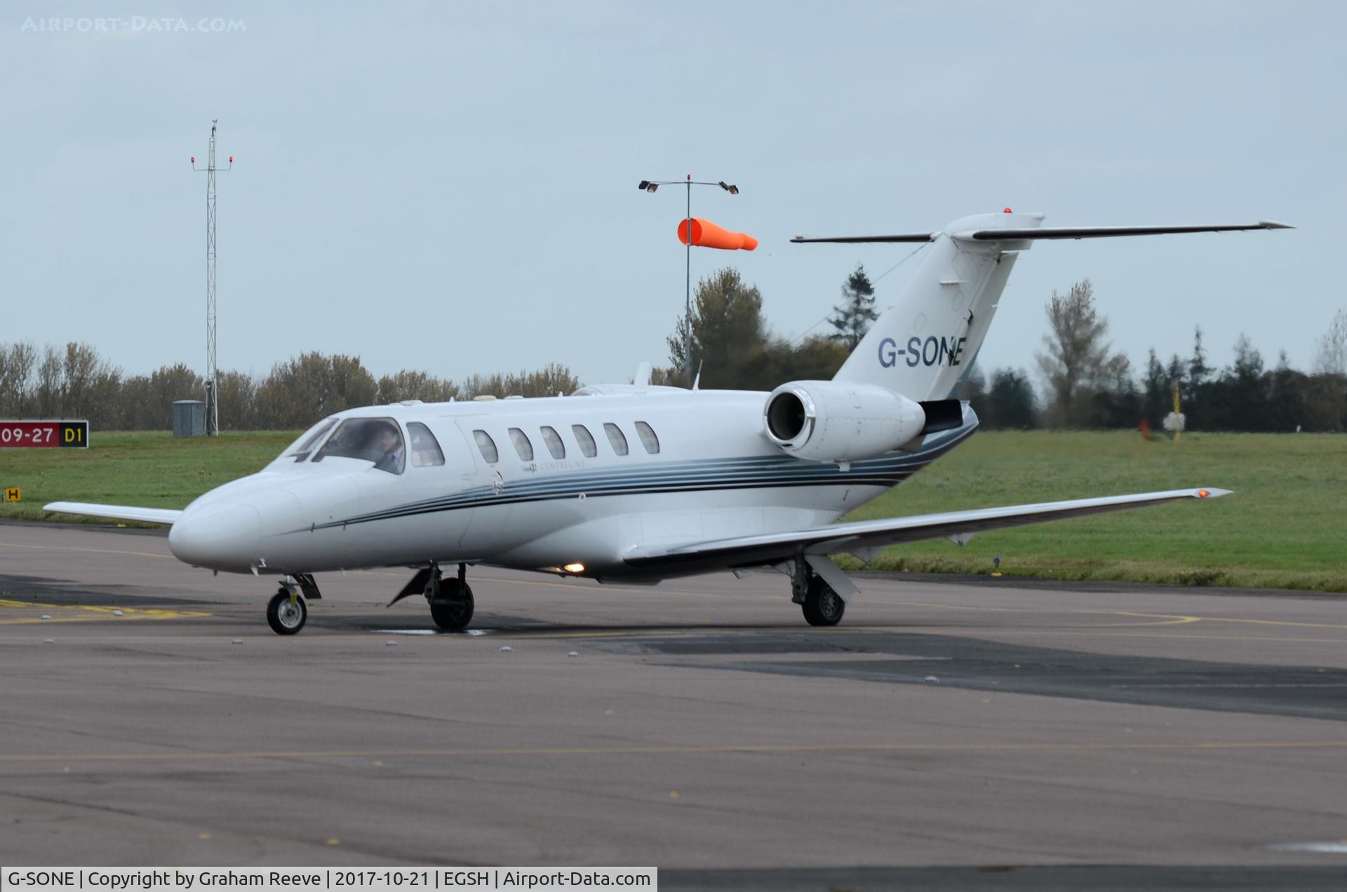 G-SONE, 2001 Cessna 525A CitationJet CJ2 C/N 525A-0031, Just landed at Norwich.