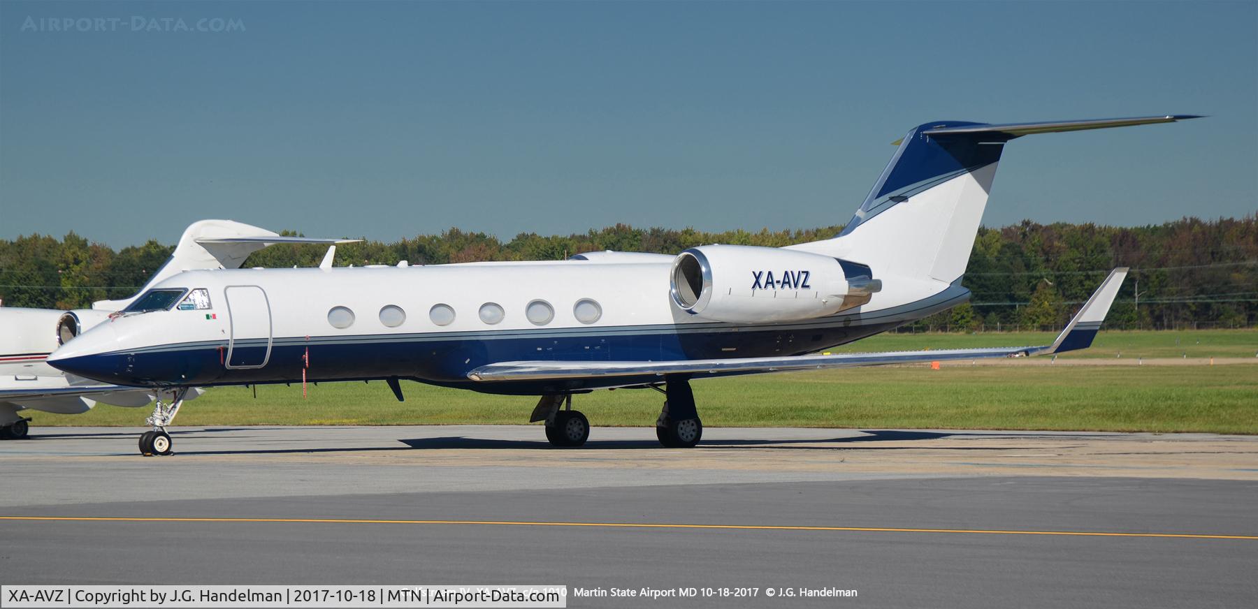 XA-AVZ, Gulfstream Aerospace G-IV C/N 1010, At Martin State Airport.