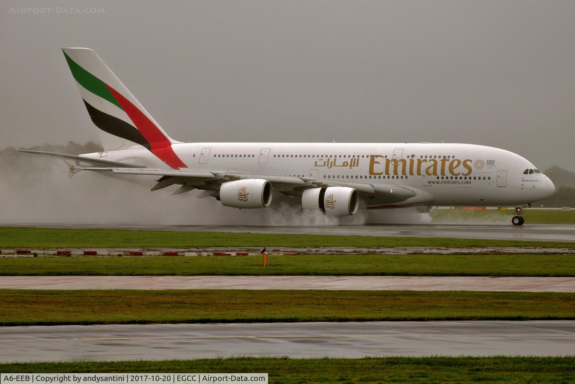 A6-EEB, 2012 Airbus A380-861 C/N 109, landed on a wet runway