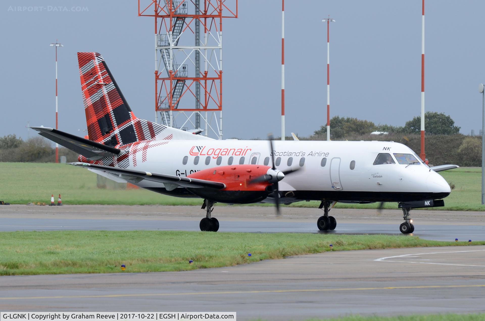 G-LGNK, 1990 Saab 340B C/N 340B-185, Just landed at Norwich.