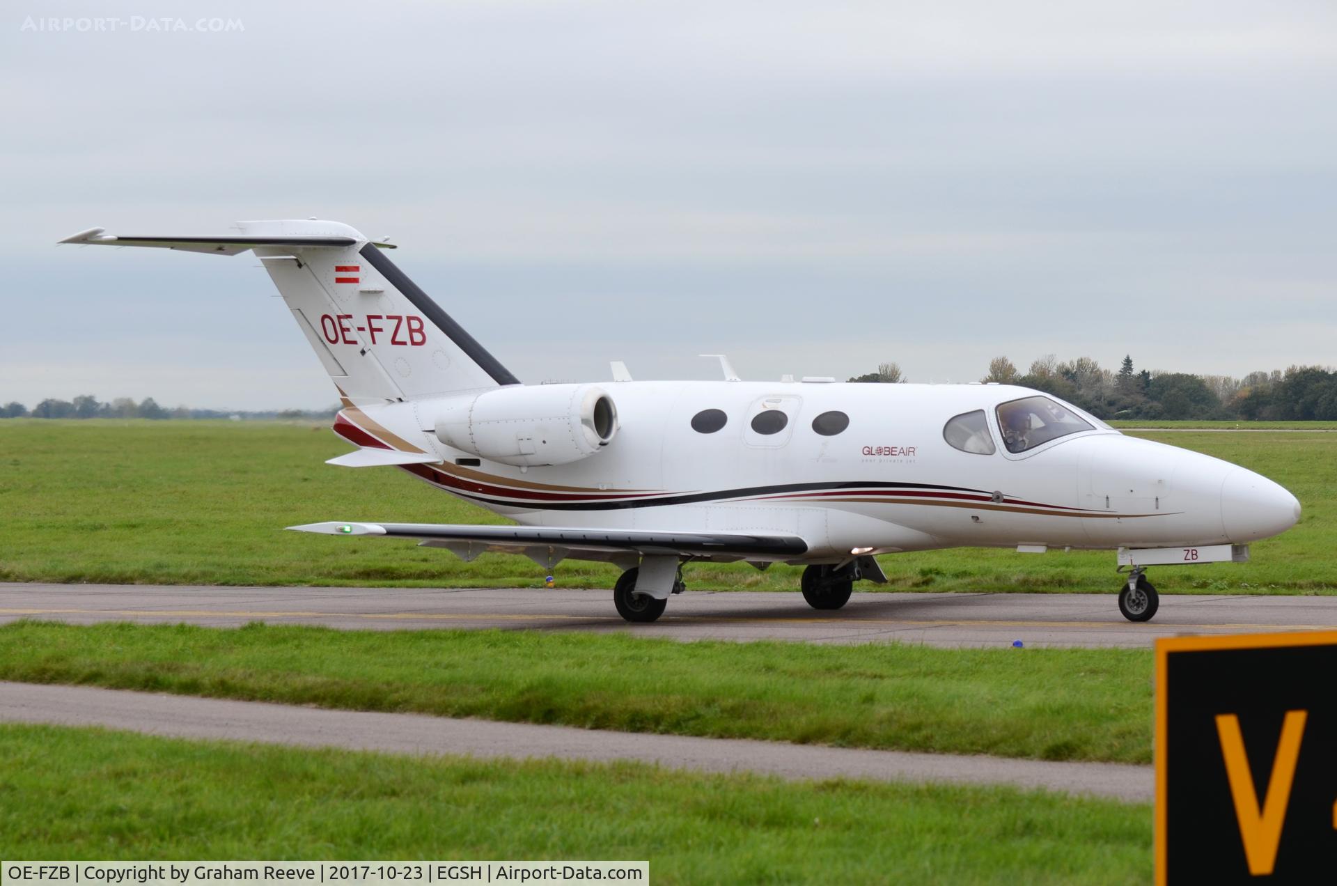 OE-FZB, 2008 Cessna 510 Citation Mustang Citation Mustang C/N 510-0145, About to depart from Norwich.