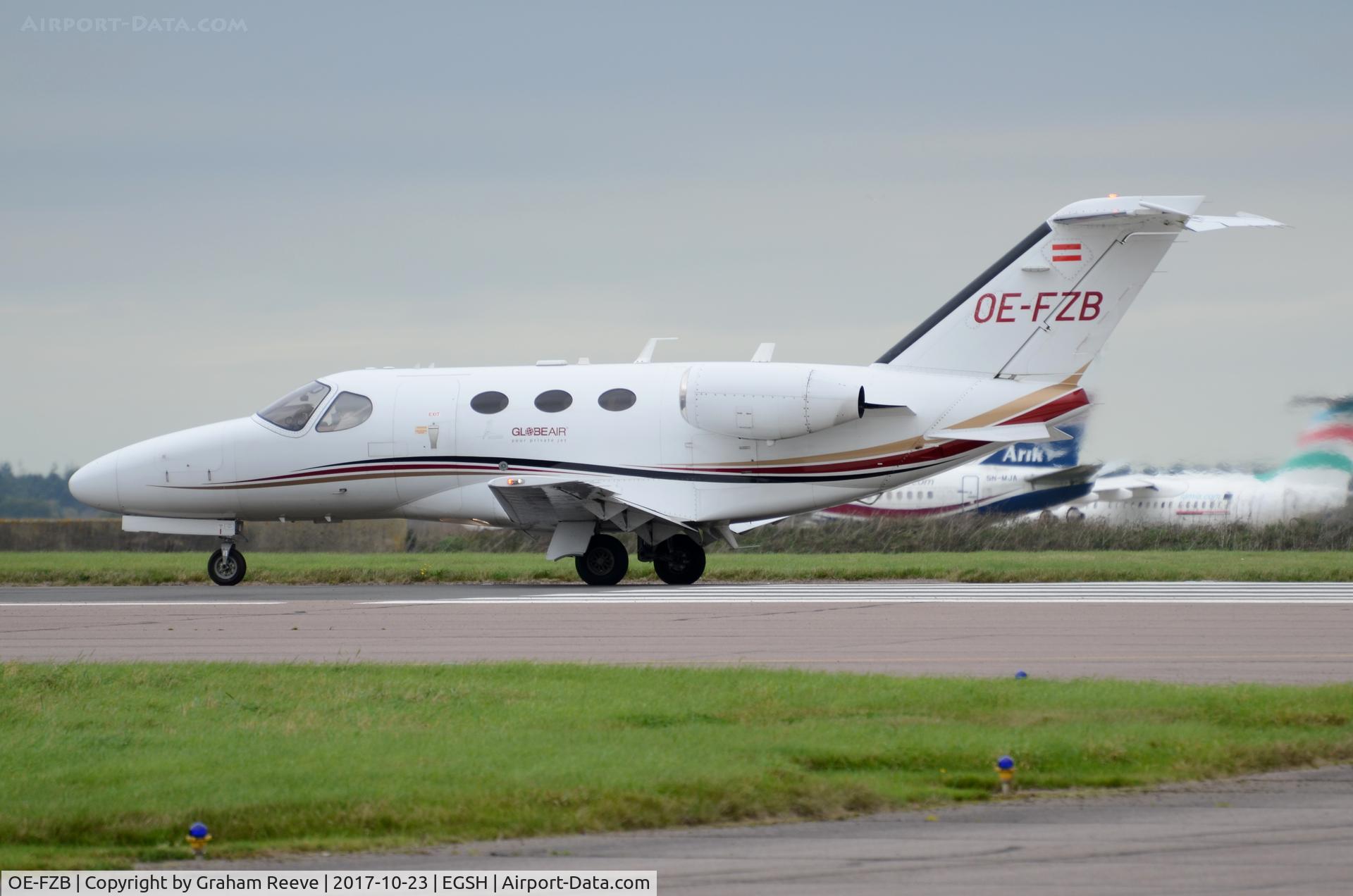 OE-FZB, 2008 Cessna 510 Citation Mustang Citation Mustang C/N 510-0145, About to depart from Norwich.