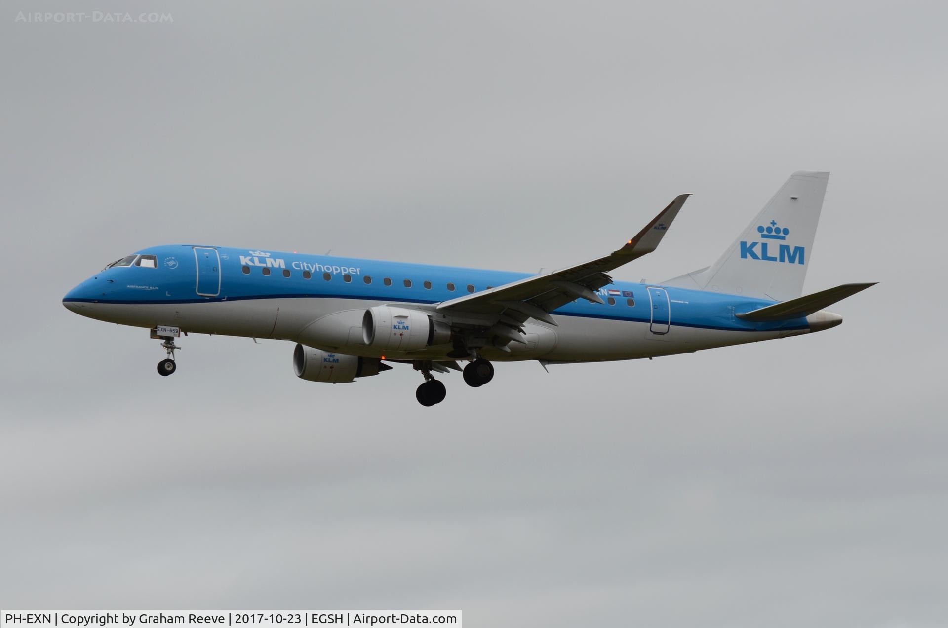 PH-EXN, 2017 Embraer ERJ-175STD (ERJ-170-200) C/N 17000659, Landing at Norwich.