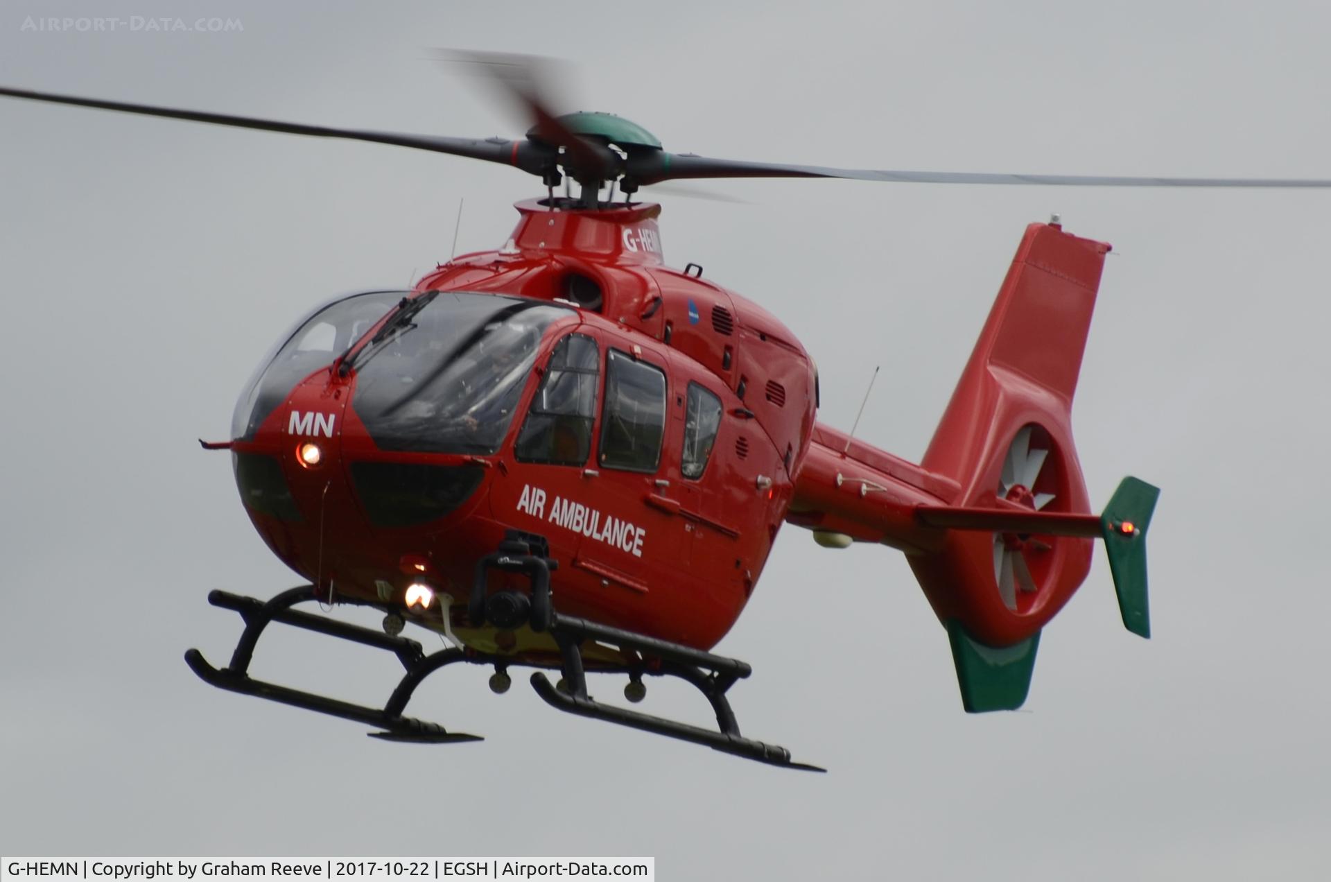 G-HEMN, 2012 Eurocopter EC-135T-2+ C/N 1070, Landing at Norwich.