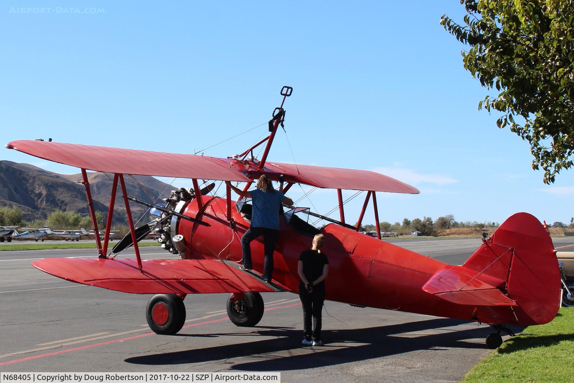 N68405, 1943 Boeing A75N1(PT17) C/N 75-7759, 1943 Boeing Stearman A75N1 (PY-17), Pratt & Whitney R985 450 Hp radial upgrade, external air filter, Restricted class, wing-rider equipped, climbing aloft