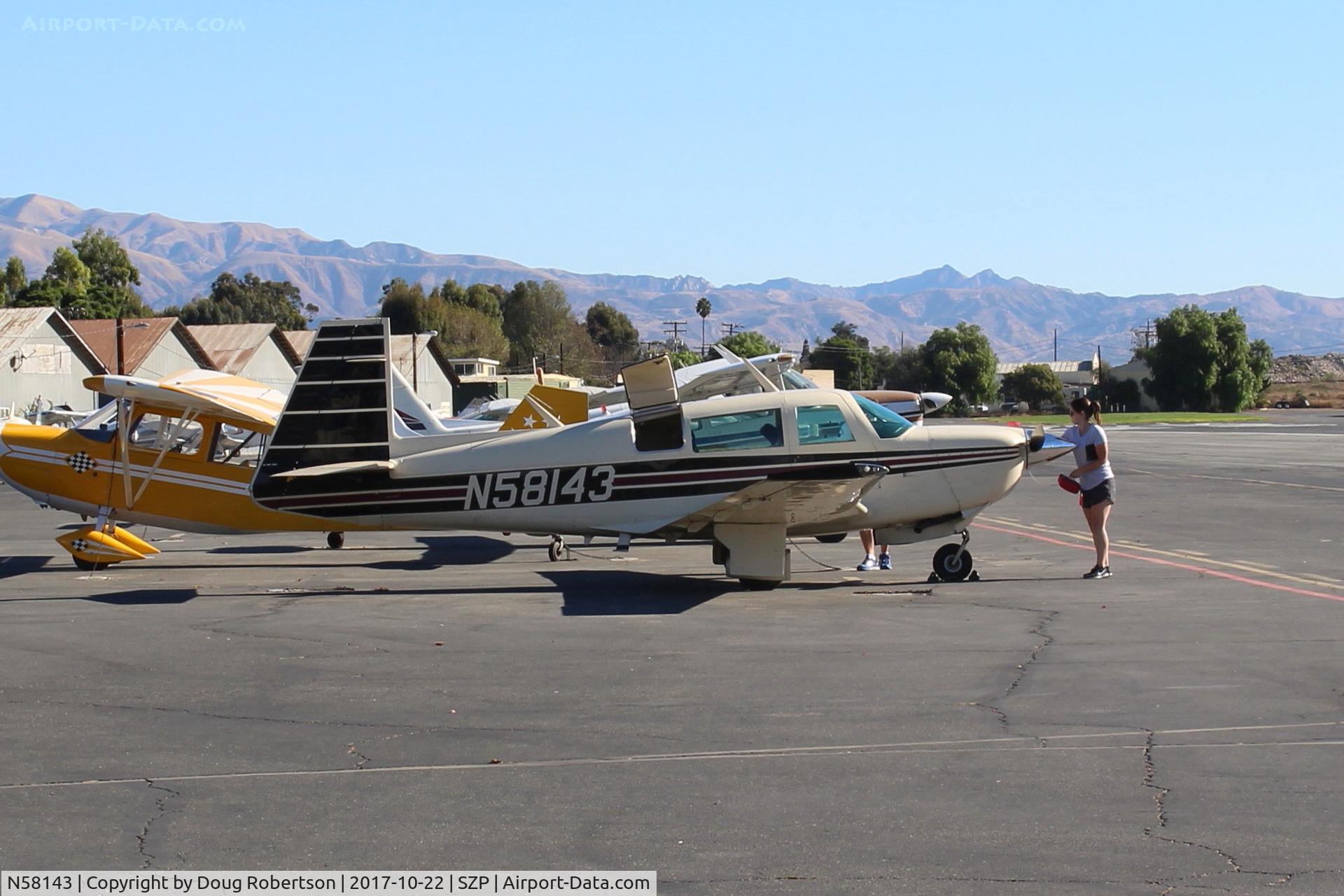 N58143, 1985 Mooney M20J 201 C/N 24-1573, 1985 Mooney M20J 201 Special Edition, Lycoming IO-360-A&C 200 Hp, getting ready to depart SZP