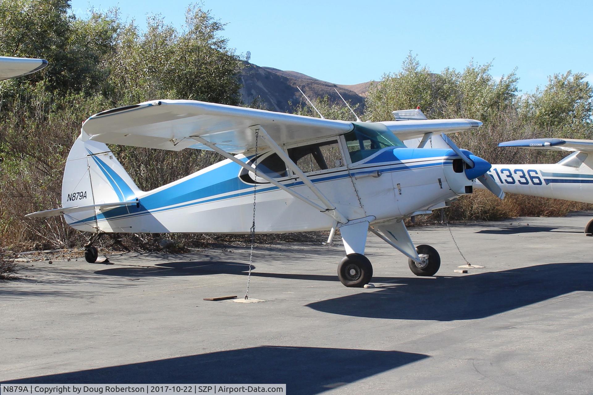 N879A, 1951 Piper PA-22 C/N 22-204, 1951 Piper PA-22, Lycoming O-290-D2 135 Hp, 4 seats. Apparently a Tri-Pacer conversion to a PA-20 Pacer landing gear?