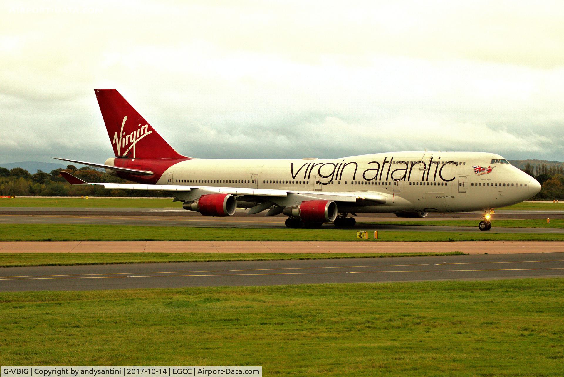G-VBIG, 1996 Boeing 747-4Q8 C/N 26255, taxing in after landing on 23R.