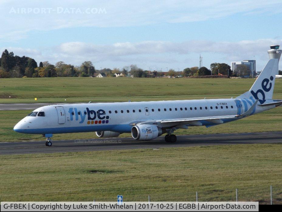 G-FBEK, 2008 Embraer 195LR (ERJ-190-200LR) C/N 19000168, Awaiting departure from Birmingham Airport.
