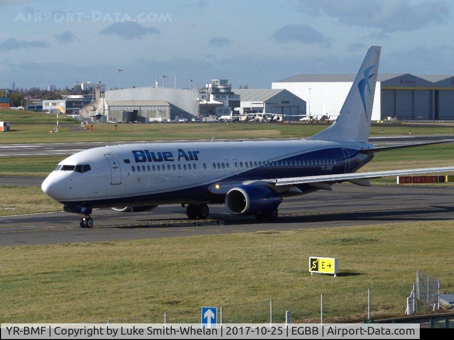 YR-BMF, 1999 Boeing 737-8Q8 C/N 28220, Awaiting departure from Birmingham Airport.