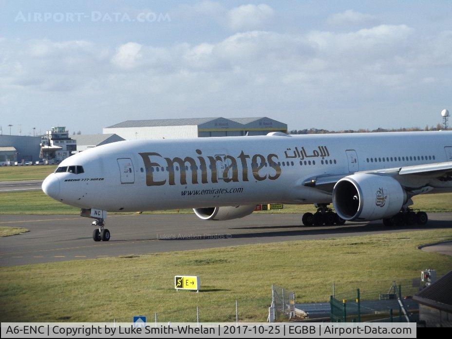 A6-ENC, 2012 Boeing 777-31H/ER C/N 41083, Awaiting departure from Birmingham Airport.