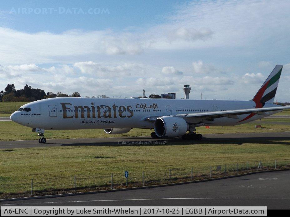 A6-ENC, 2012 Boeing 777-31H/ER C/N 41083, Awaiting departure from Birmingham Airport.
