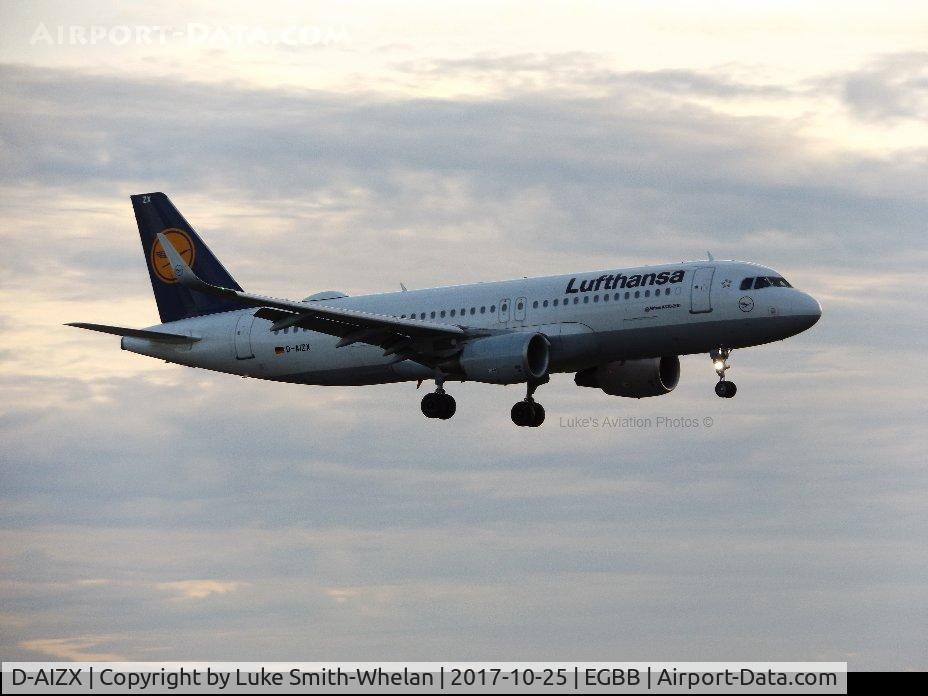 D-AIZX, 2013 Airbus A320-214 C/N 5741, On approach to Birmingham Airport.