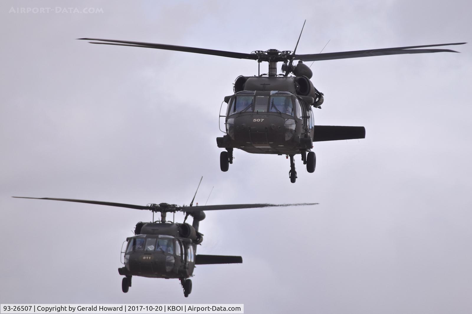 93-26507, 1993 Sikorsky UH-60L Black Hawk C/N unknown, Departing Taxiway Bravo with 98-26811 following.