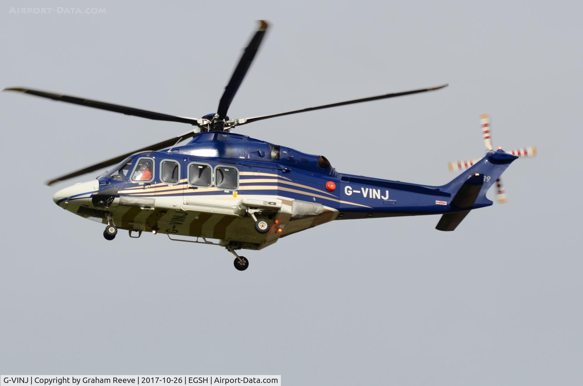 G-VINJ, 2013 AgustaWestland AW-139 C/N 41355, Flying into Norwich with a white nose.