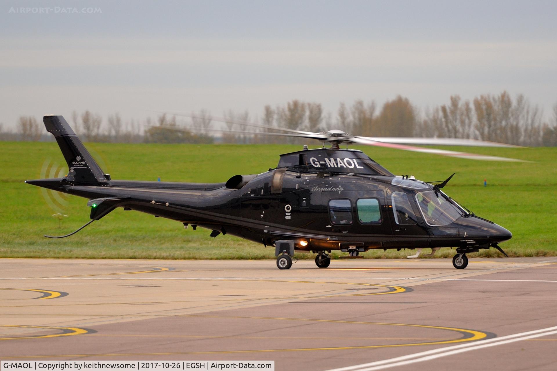 G-MAOL, 2012 AgustaWestland AW-109SP Grand New C/N 22271, Leaving Norwich with Prime Minister on board.