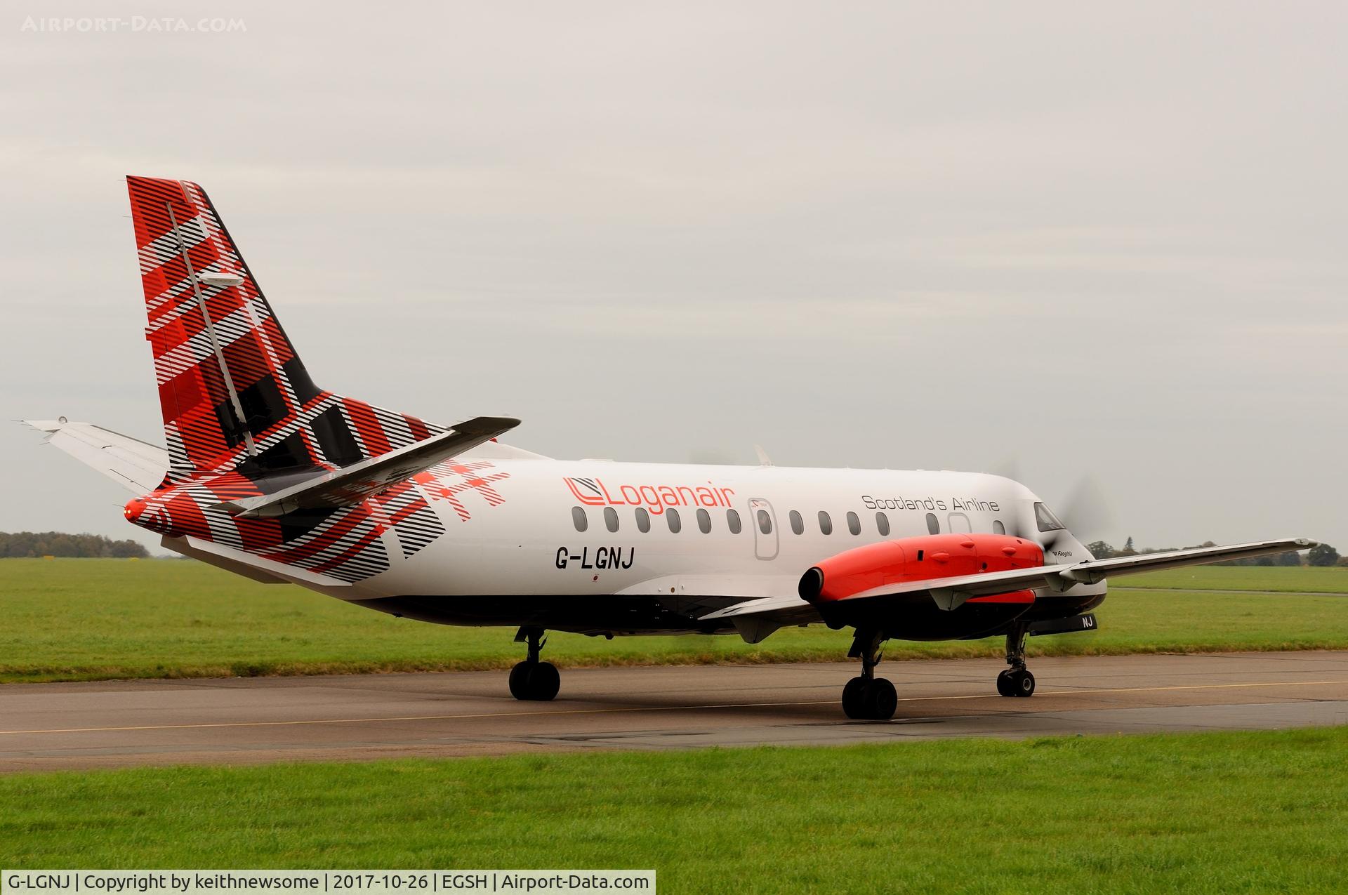 G-LGNJ, 1989 Saab 340B C/N 340B-173, Arriving at Norwich from Durham Tees Valley.