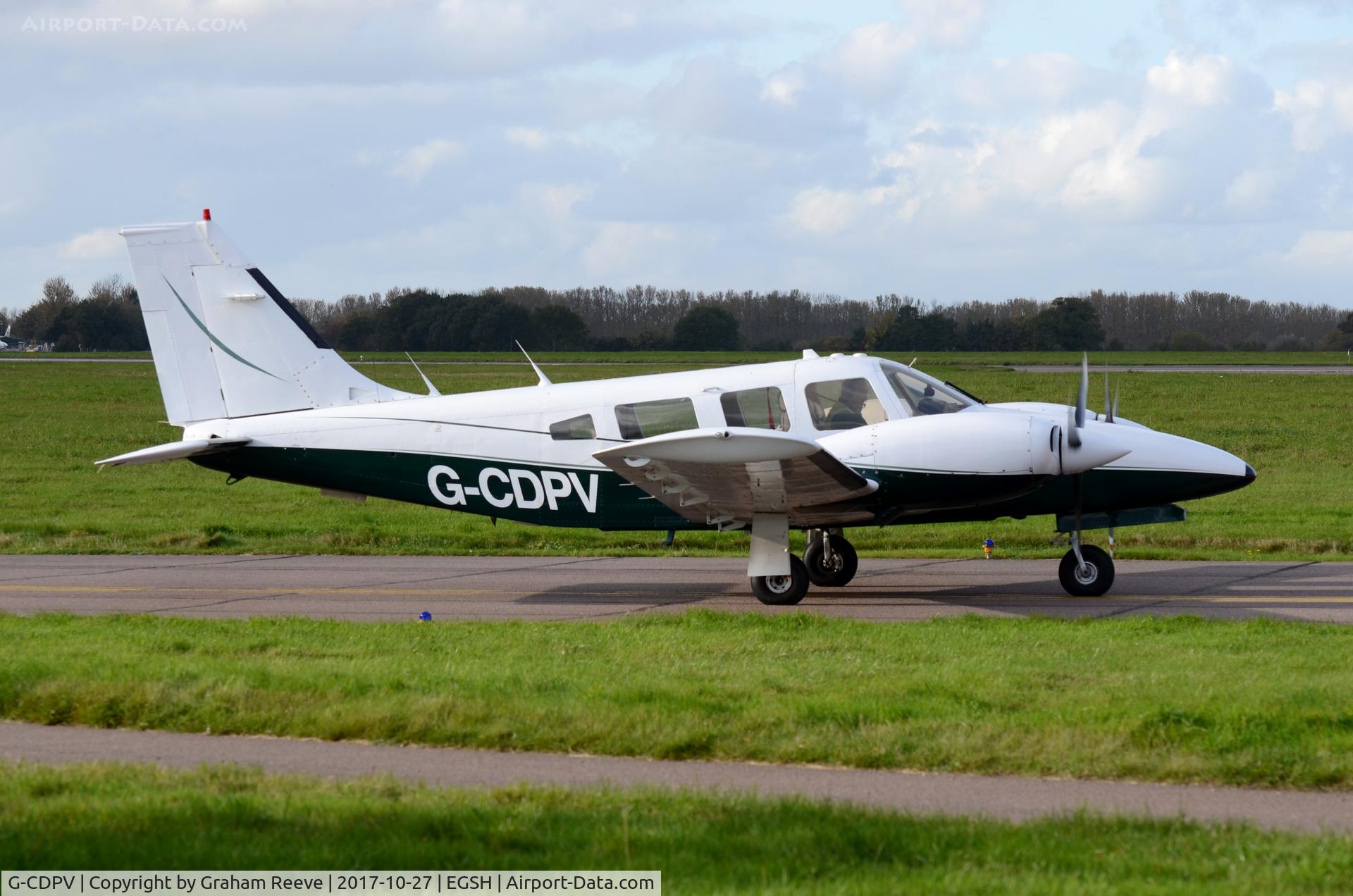 G-CDPV, 1980 Piper PA-34-200T Seneca II C/N 34-8070086, About to depart from Norwich.