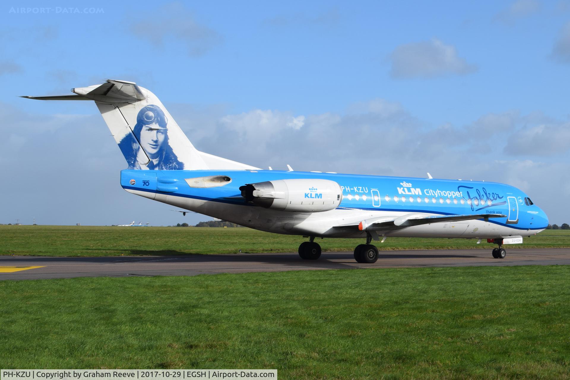 PH-KZU, 1995 Fokker 70 (F-28-0070) C/N 11543, Just landed at Norwich, having made the last flight of a KLM Fokker F70.