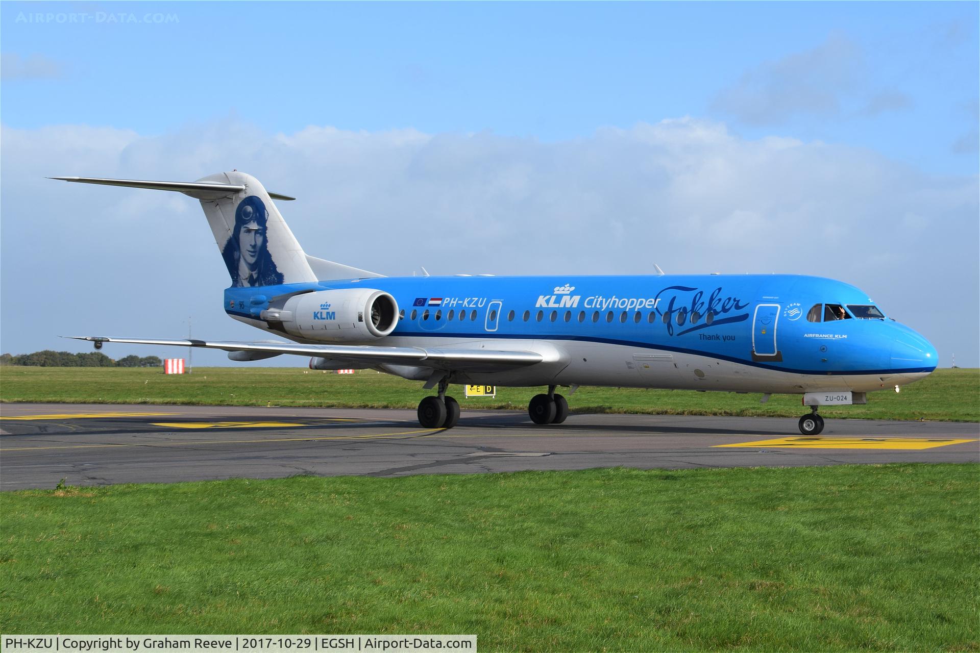PH-KZU, 1995 Fokker 70 (F-28-0070) C/N 11543, Just landed at Norwich, having made the last flight of a KLM Fokker F70.