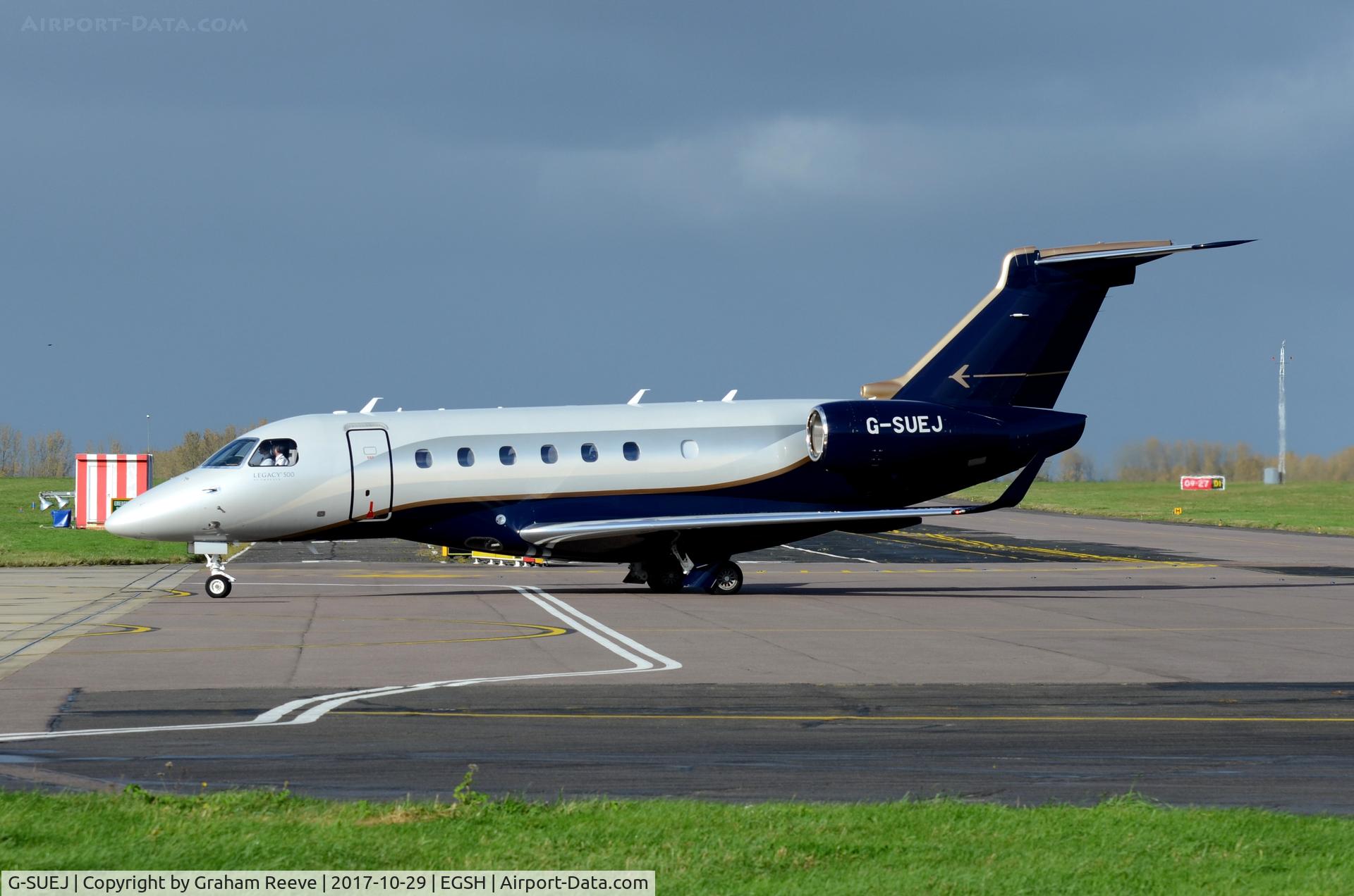G-SUEJ, 2016 Embraer EMB-550 Legacy 500 C/N 55000042, Just landed at Norwich.