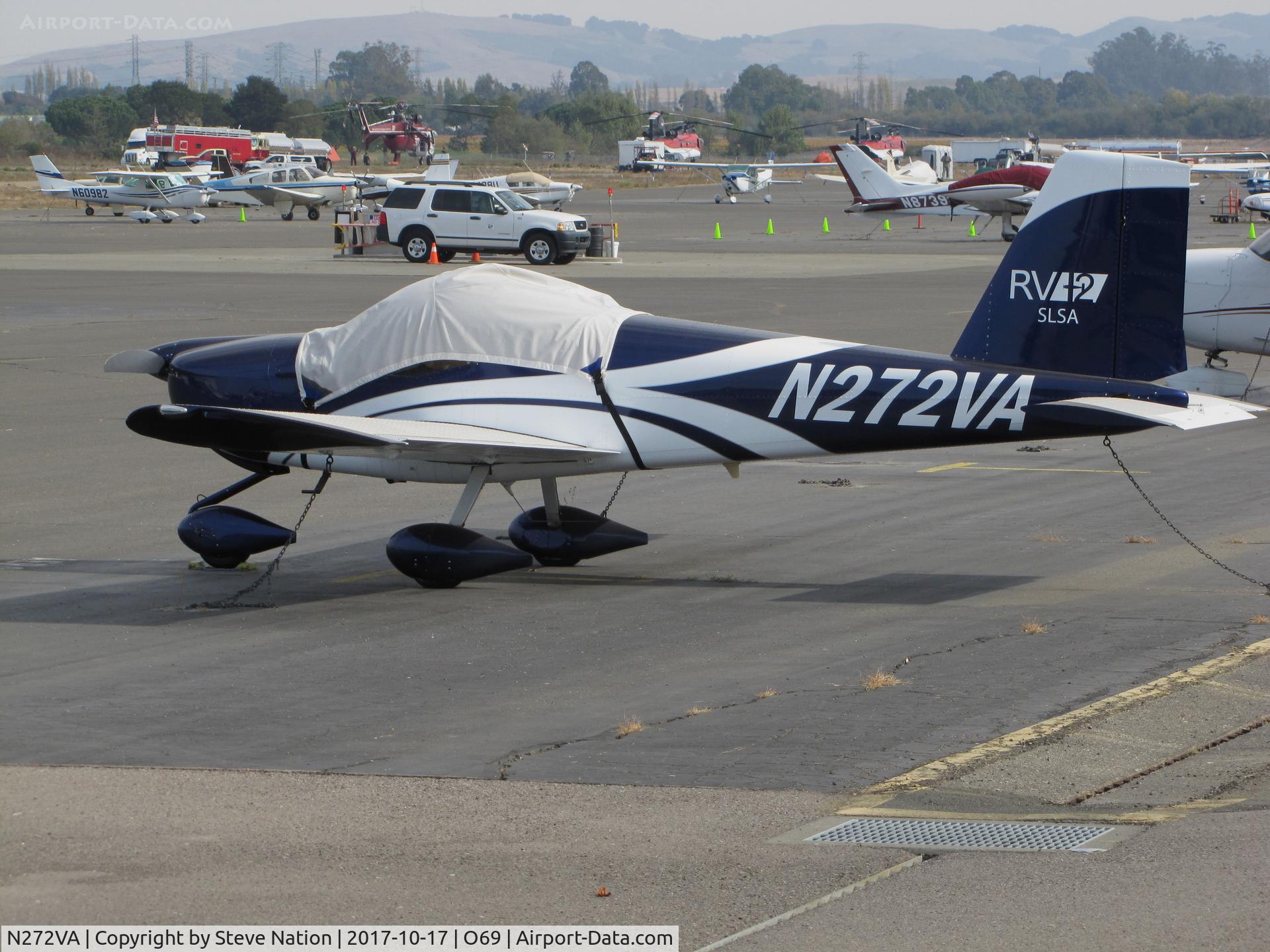 N272VA, 2014 Vans RV-12 C/N 12050, Novato, CA-based SLSA 2014 VANS RV-12 homebuilt with canopy cover @ its temporary Petaluma, CA home base while Novato's runway is resurfaced