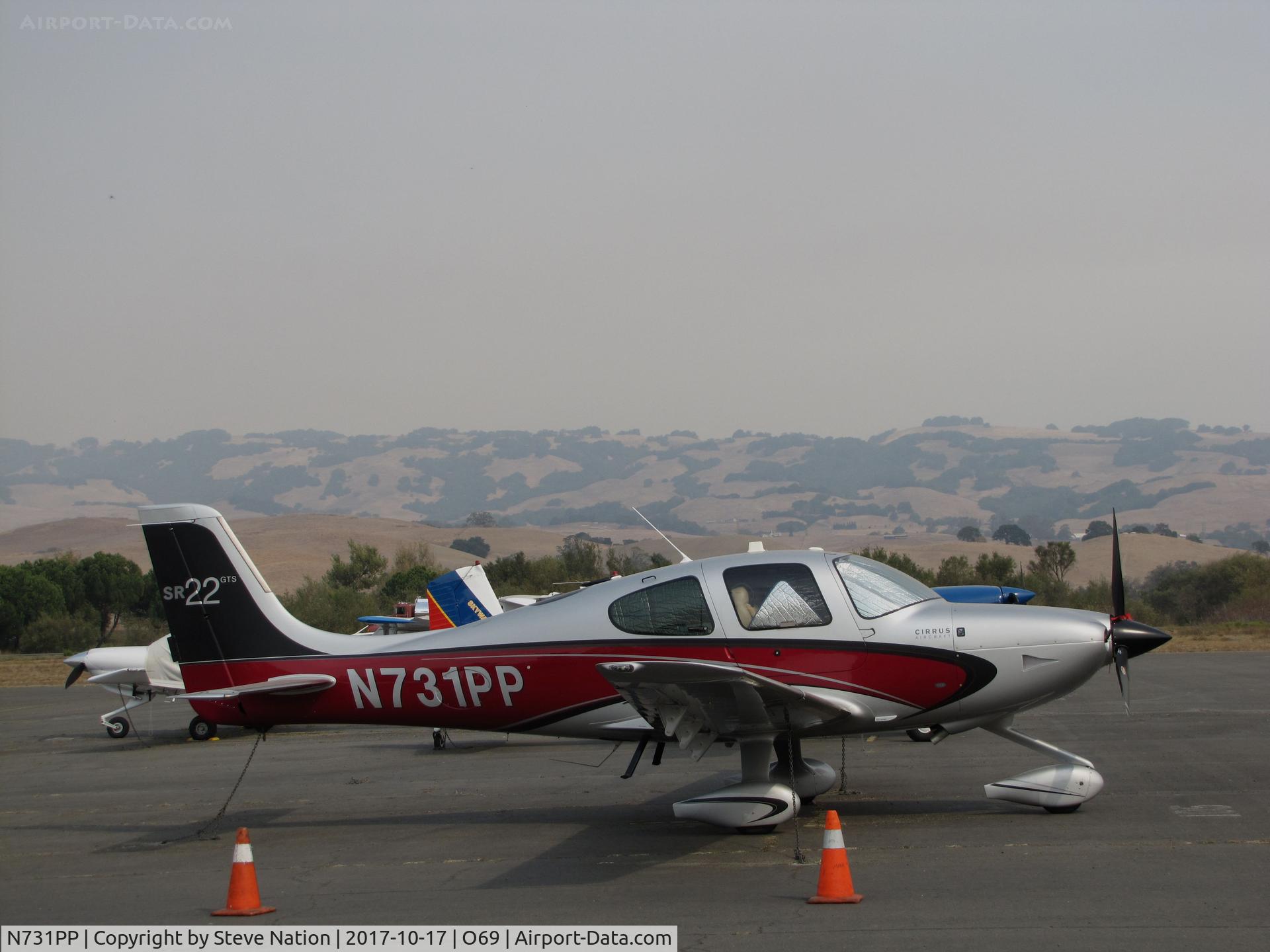 N731PP, 2012 Cirrus SR22 GTS C/N 3829, Poli Poli Inc. (Sausalito, CA) 2012 Cirrus Design SR22 @ its temporary Petaluma, CA home while Novato Municipal Airport, CA home base runway is resurfaced