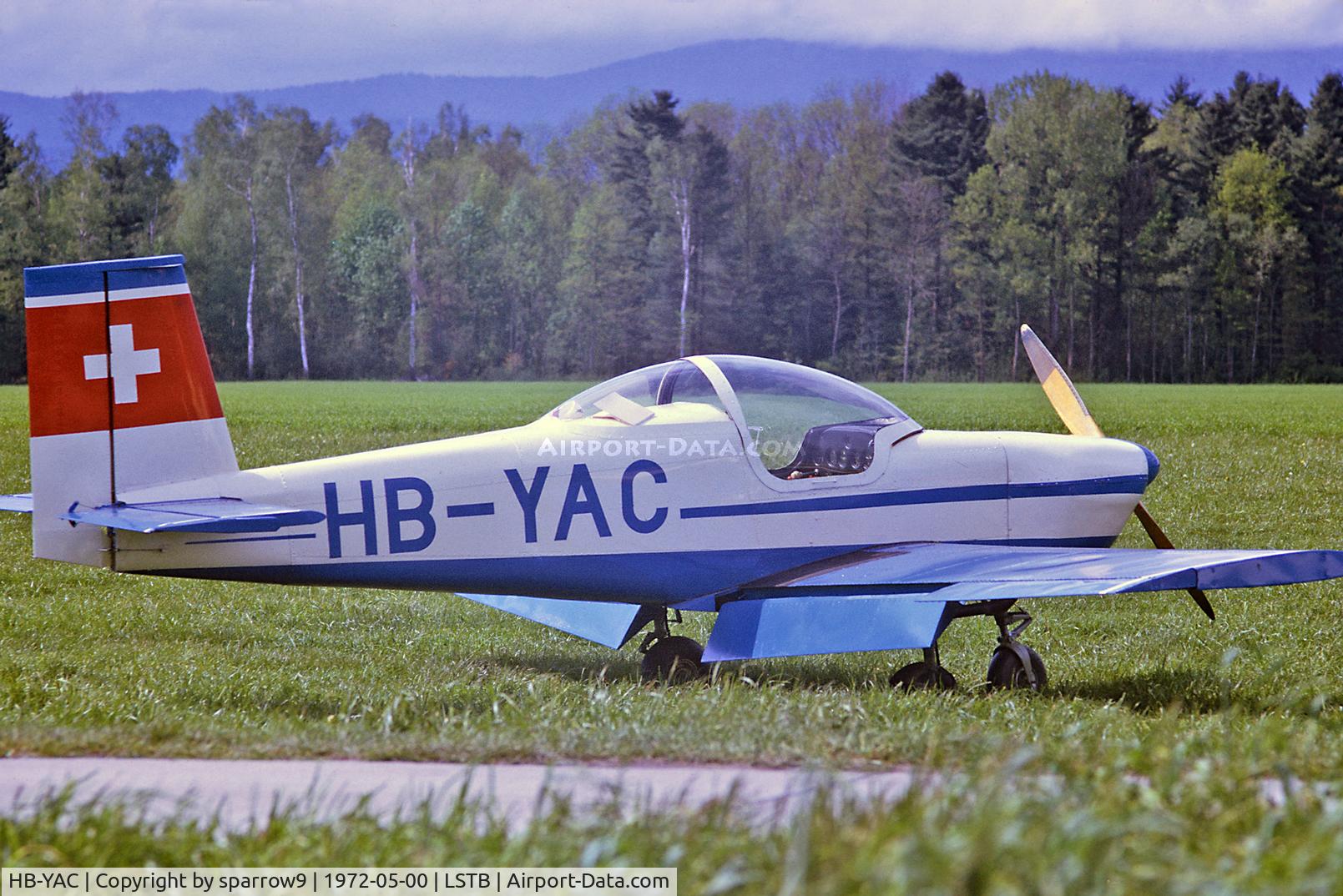 HB-YAC, 1972 Erni Erni 1 C/N 1, At Bellechasse. HB-registered from 1972-04-20 until 1972-07-28. Crashed at Friedrichshafen/Germany.Scanned from a slide.