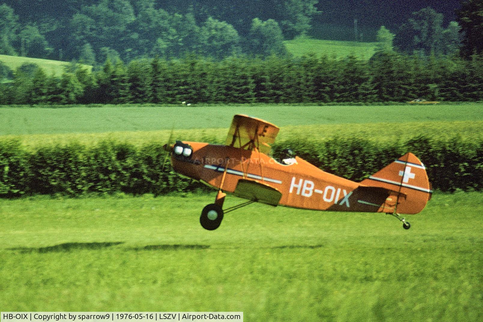 HB-OIX, 1940 Augsburger Jean Roesgen EPR301 C/N 1, The one and only example. Built during the years 1936 to 1940. First Flight 1940 in LSGG. Engine Salmson AD9. Wfu 1947 til 1967: first flight reengined with A-65-8F 1967-10-19. Damaged 2009-09-09. Being rebuilt. Scanned from a color-negative.