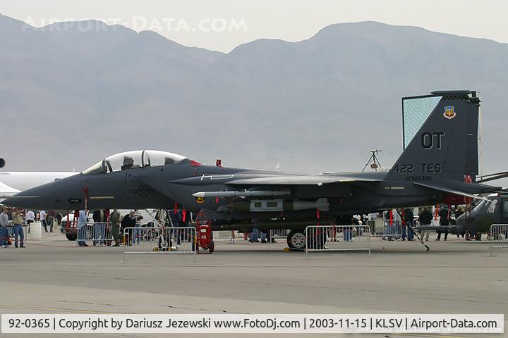 92-0365, 1992 McDonnell Douglas F-15E Strike Eagle C/N 1251/E209, F-15E Strike Eagle 92-0365 OT from 422nd TES 'Green Bats' 53rd Wing Nellis AFB, NV