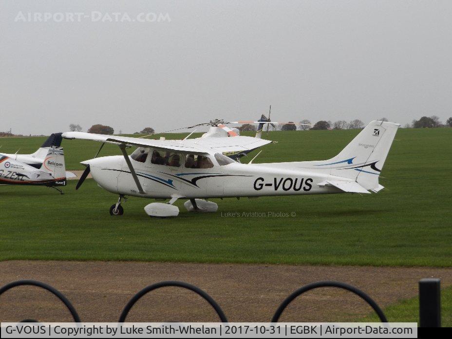 G-VOUS, 2013 Cessna 172S Skyhawk SP C/N 172S11266, Parked on the grass. Doing checks prior to departing Sywell Aerodrome.