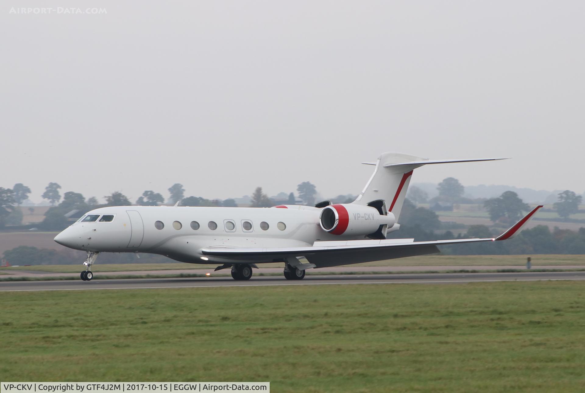 VP-CKV, 2016 Gulfstream G-VI (G650ER) C/N 6186, VP-CKV at Luton 15.10.17