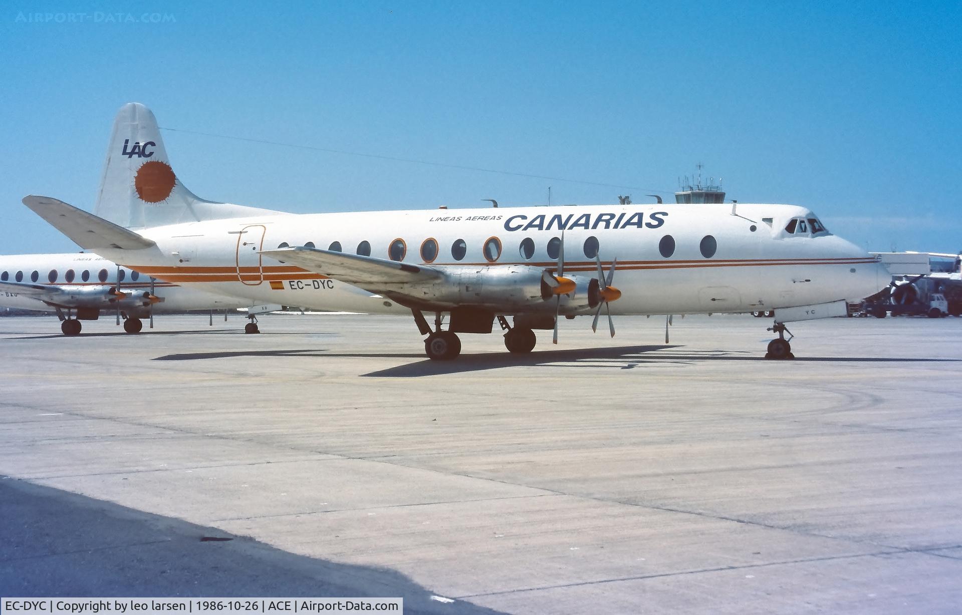 EC-DYC, 1958 Vickers Viscount 806 C/N 262, Arrecife 26.10.1986