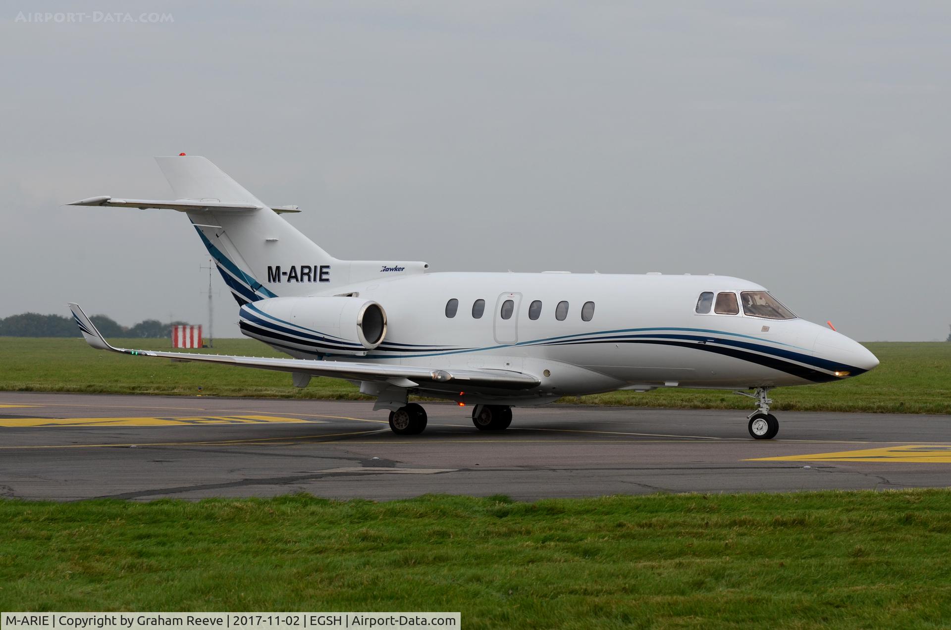 M-ARIE, 2002 Raytheon Hawker 800XP C/N 258600, Departing from Norwich.