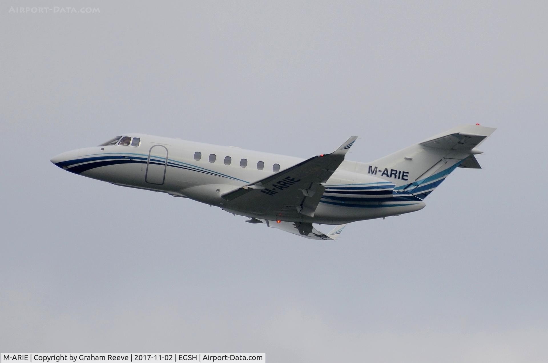 M-ARIE, 2002 Raytheon Hawker 800XP C/N 258600, Departing from Norwich.