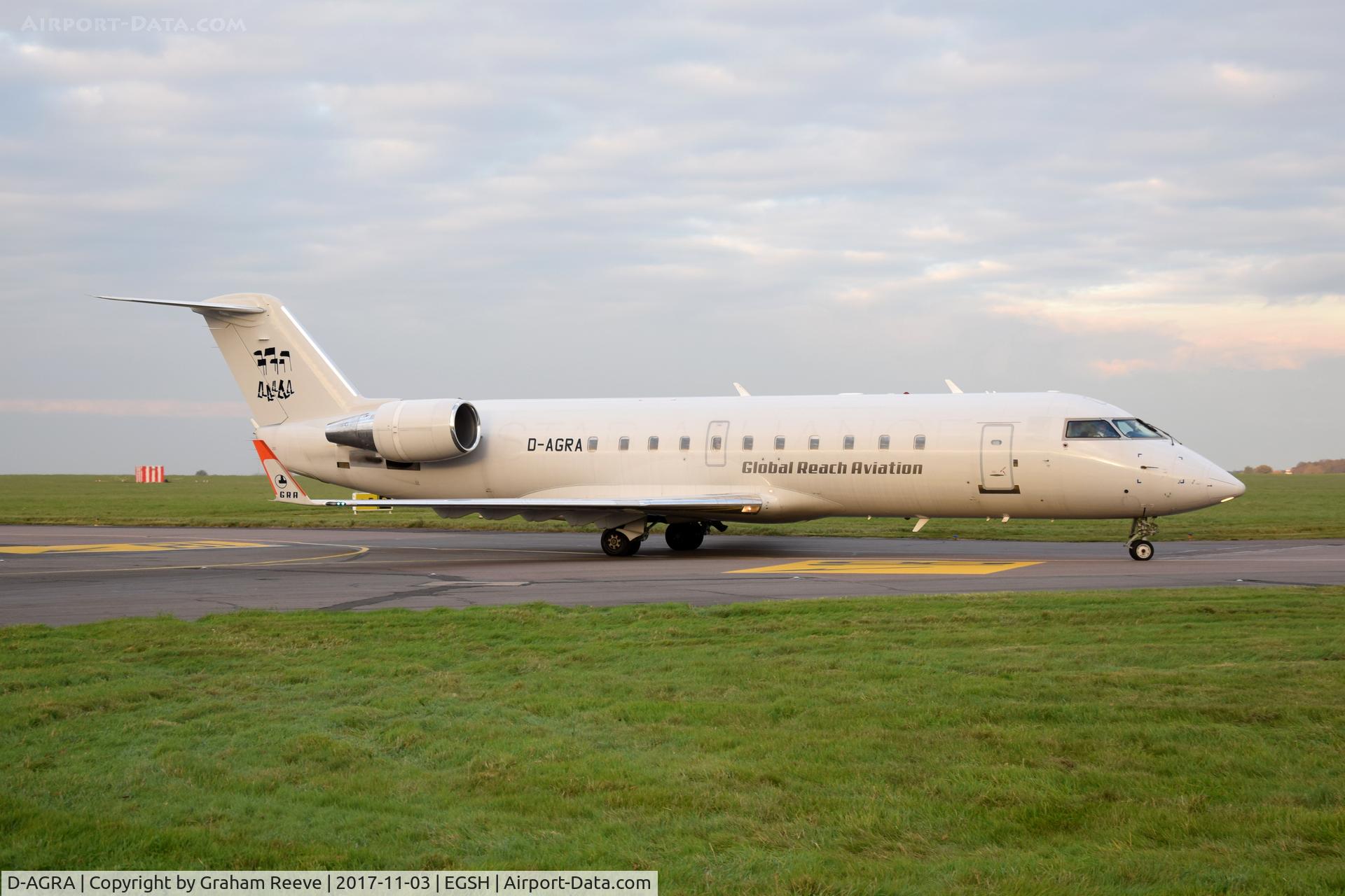 D-AGRA, 2000 Canadair CRJ-200LR (CL-600-2B19) C/N 7384, Just landed at Norwich.
