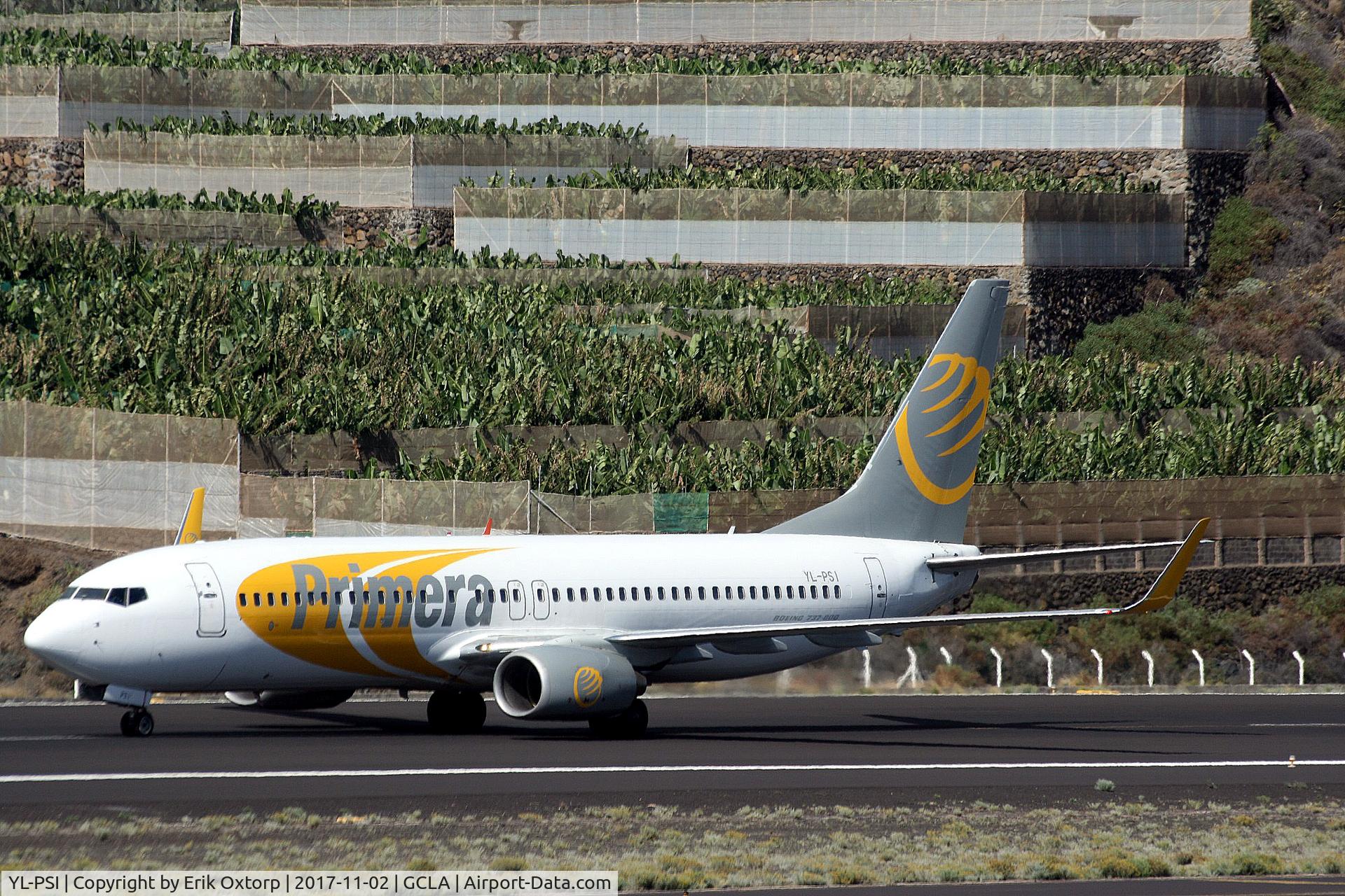 YL-PSI, 1999 Boeing 737-8K5 C/N 27983, YL-PSI just landed in SPC
