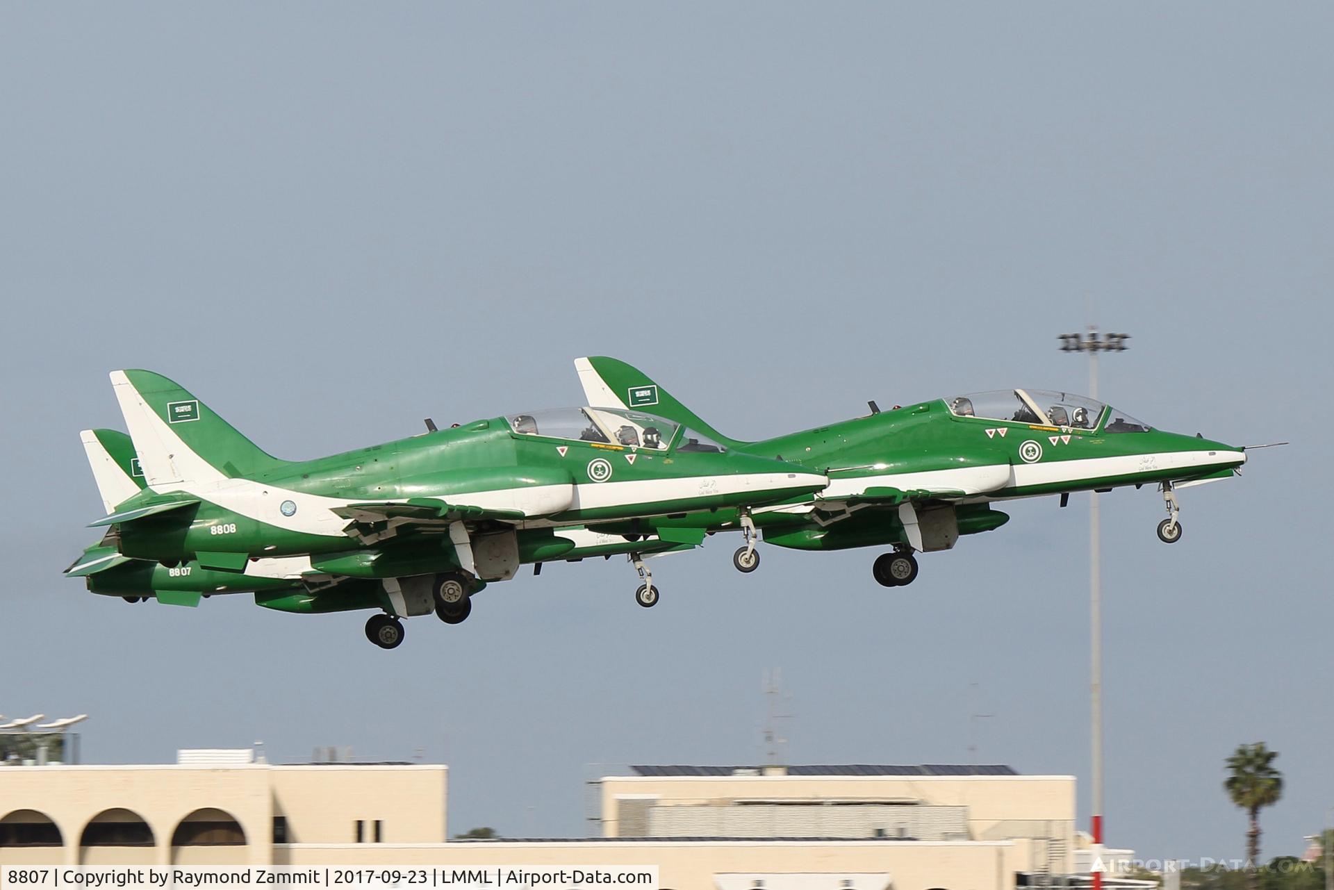 8807, British Aerospace Hawk 65A C/N SA026/330, Bae Hawks 65A 8807,8808 and 8817 RSAF taking off from RW13 Malta to take part in the flying display of the Malta International Airshow 2017.