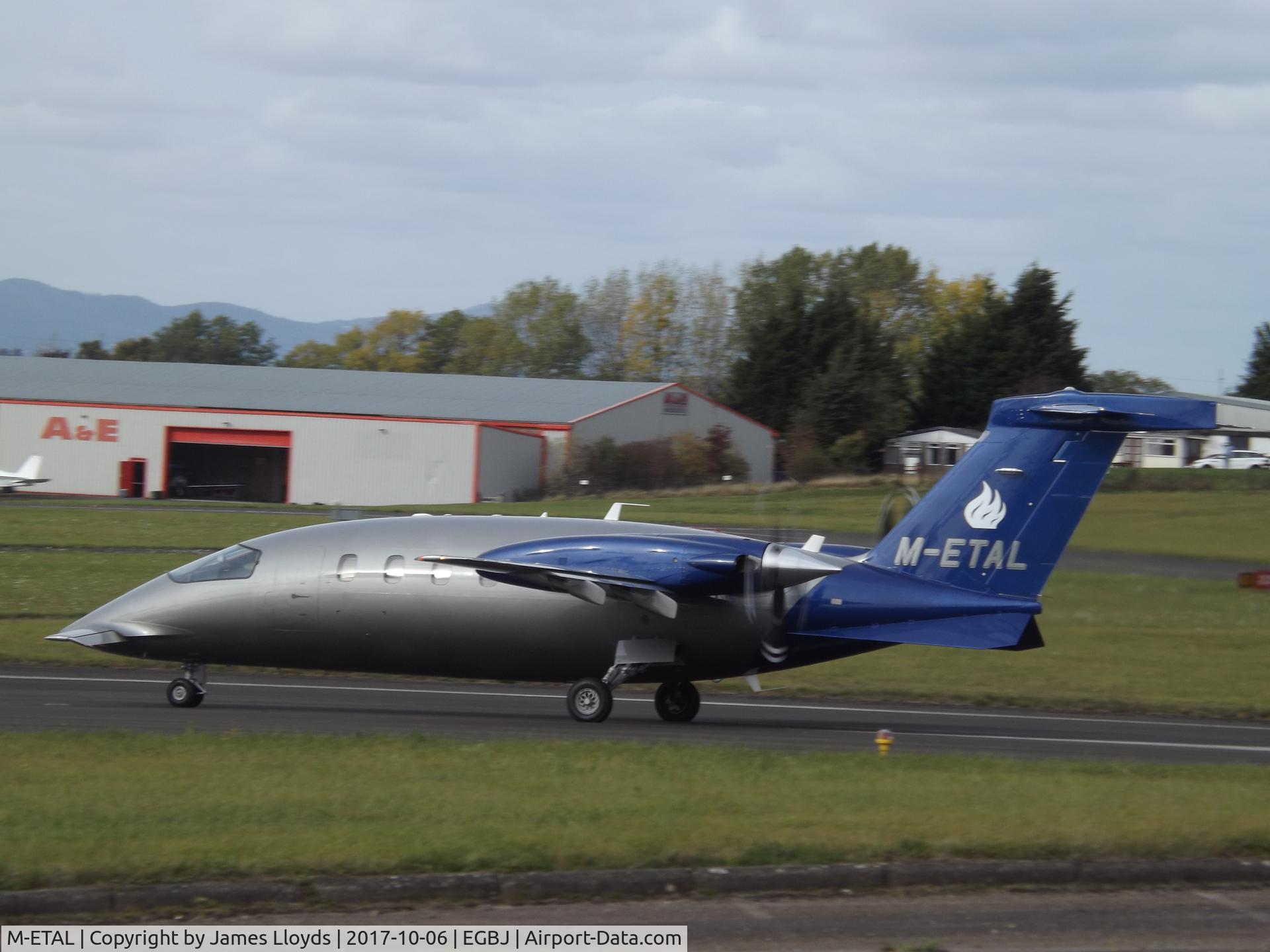 M-ETAL, 2009 Piaggio P-180 Avanti II C/N 1194, Takeing off runway 27 at Gloucestershire Airport.