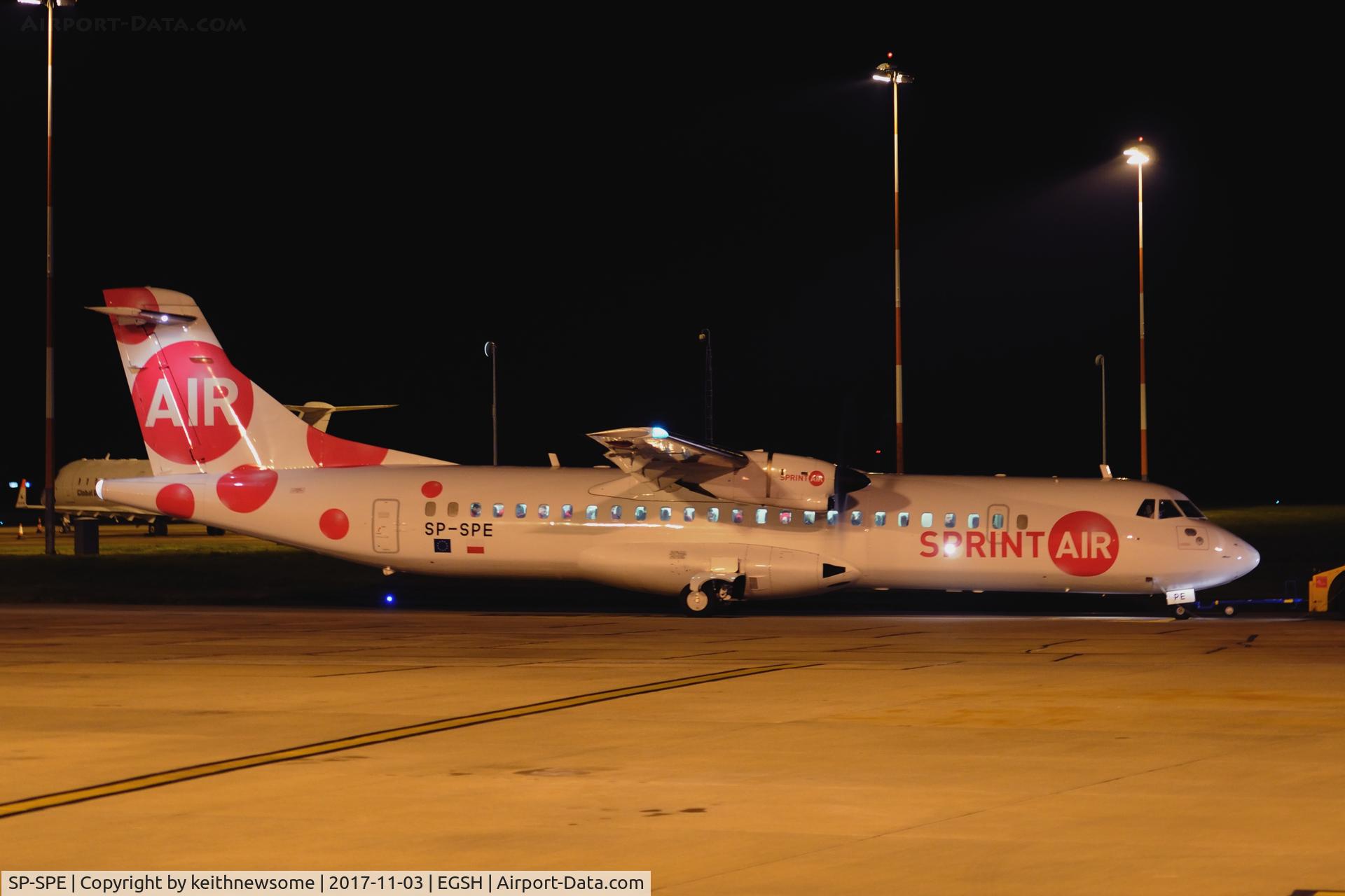 SP-SPE, 1995 ATR 72-202 C/N 441, Leaving Norwich for Manchester.