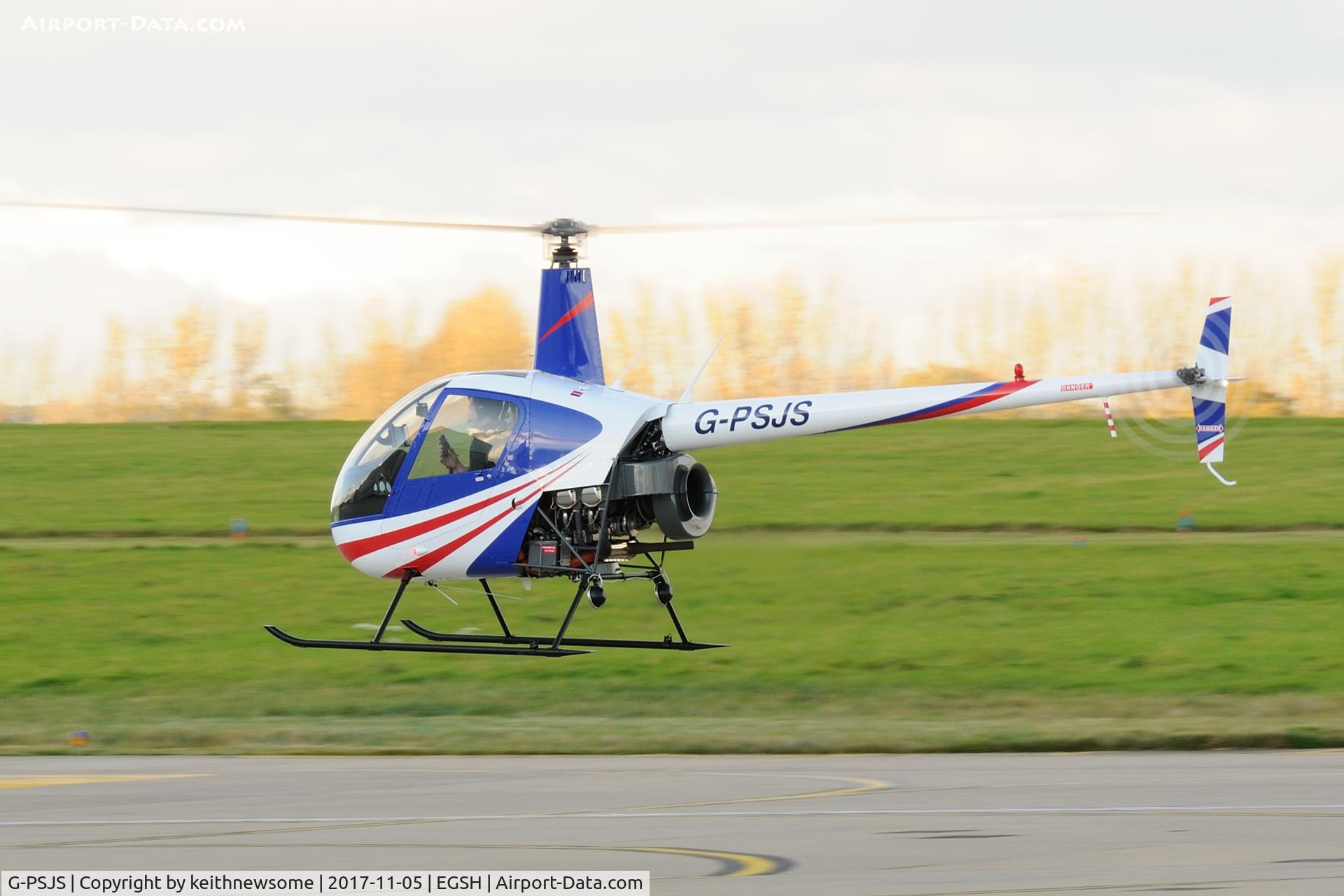 G-PSJS, 2006 Robinson R22 Beta II C/N 4053, About to land at Norwich, first visit.