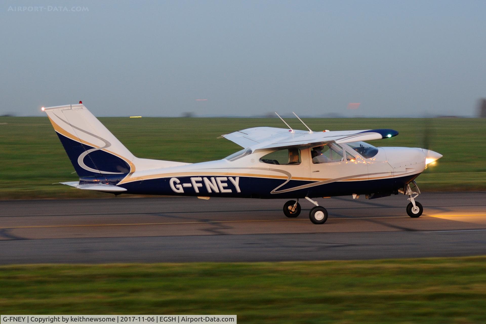 G-FNEY, 1972 Reims F177RG Cardinal RG C/N 0059, Early evening leaving.