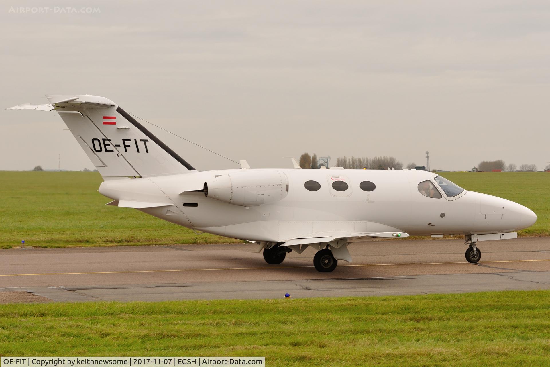 OE-FIT, 2010 Cessna 510 Citation Mustang Citation Mustang C/N 510-0319, Leaving Norwich for Le Bourget.