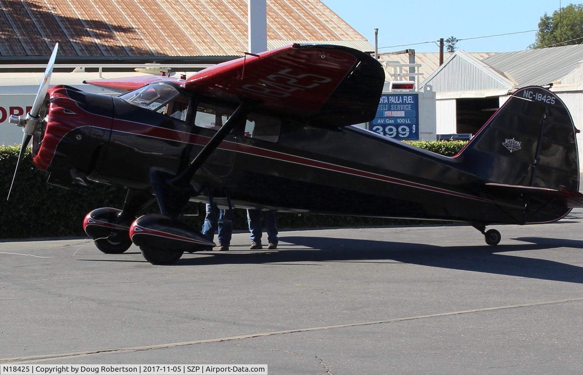 N18425, 1937 Stinson SR-9F Reliant C/N 5715, 1937 Stinson SR-9F 'Gullwing' RELIANT, Pratt & Whitney R-985 Wasp Jr. 450 Hp radial upgrade from original Wright 450 Hp radial, at SZP Fuel Dock