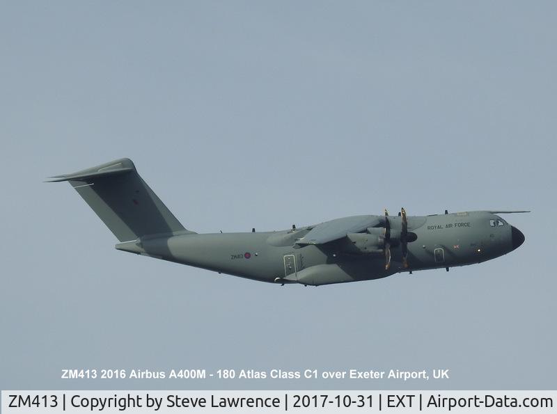ZM413, 2016 Airbus A400M-180 Atlas C.1 C/N 045, Practising takeoff and landing at Exeter International Airport, UK