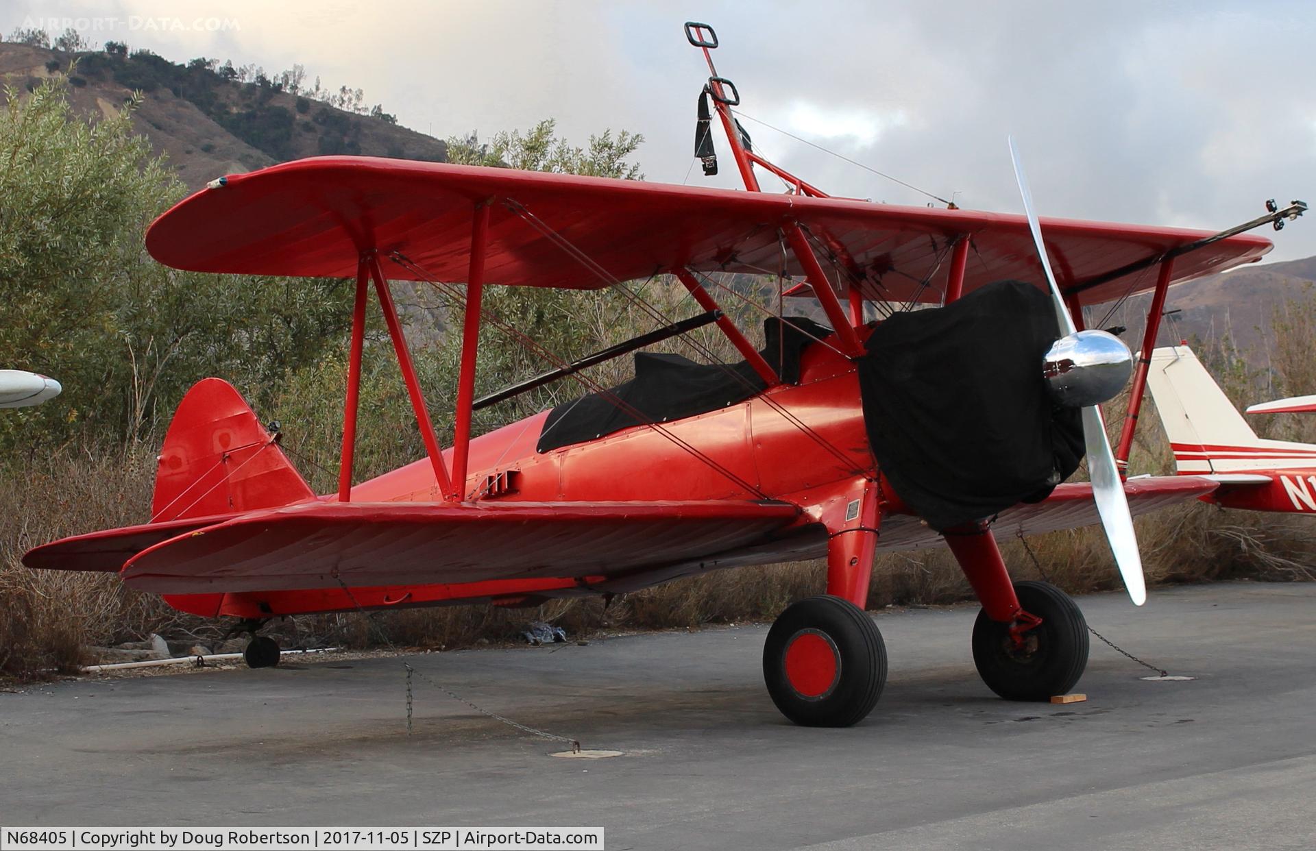 N68405, 1943 Boeing A75N1(PT17) C/N 75-7759, 1943 Boeing Stearman A75N1 (PT-17), P&W R-985 Wasp Jr. 450 Hp upgrade, carries upper wing rider, Restricted class