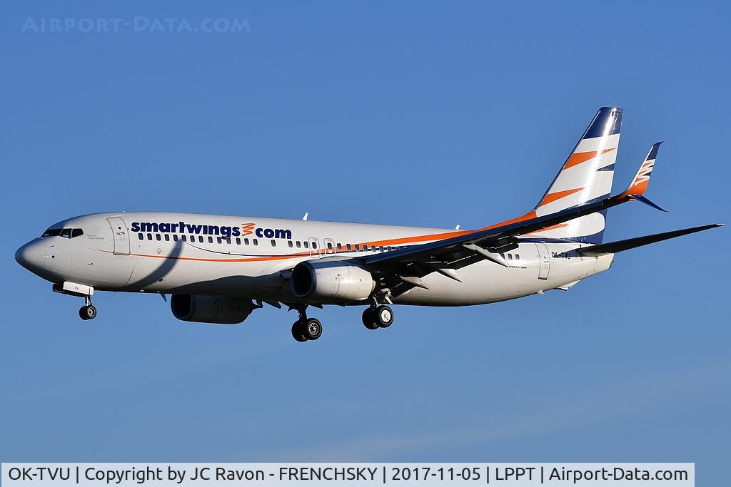 OK-TVU, 2012 Boeing 737-86N C/N 38025, landing runway 03, SmartWings - Travel Service OK710 from Prague (PRG)