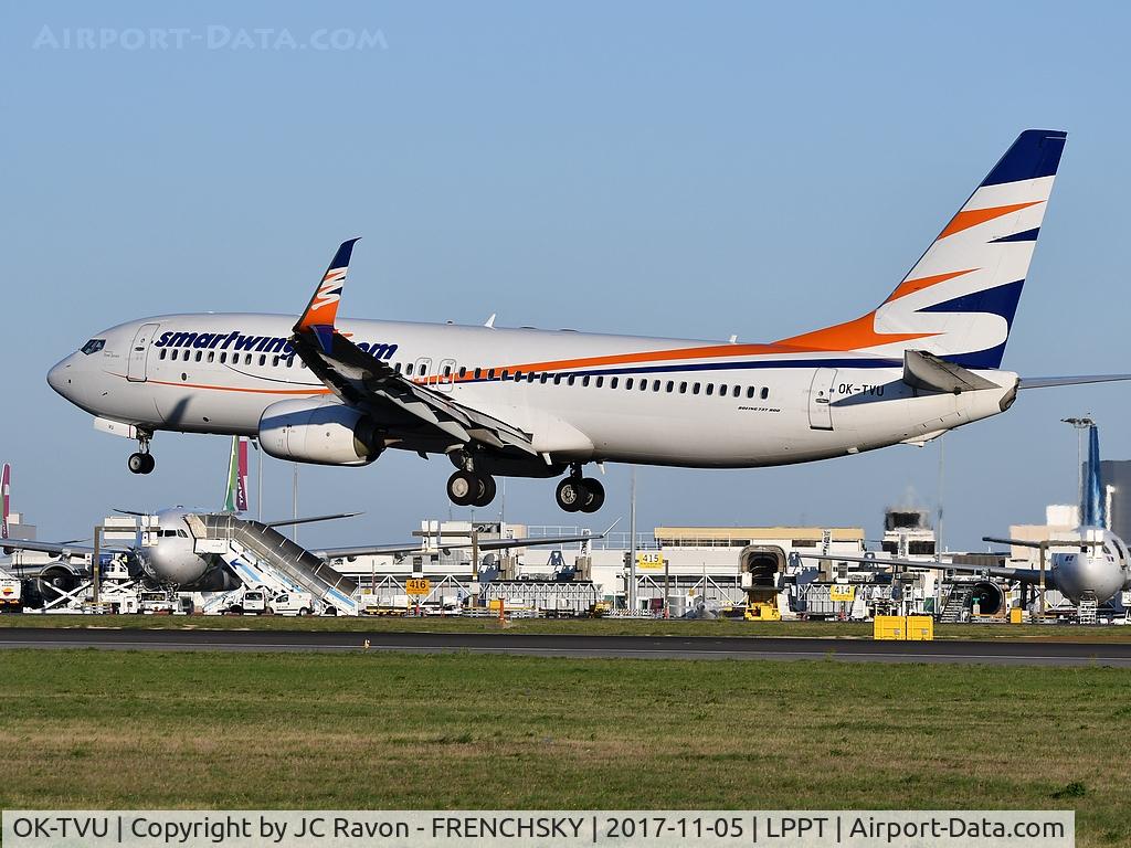 OK-TVU, 2012 Boeing 737-86N C/N 38025, landing runway 03, SmartWings - Travel Service OK710 from Prague (PRG)