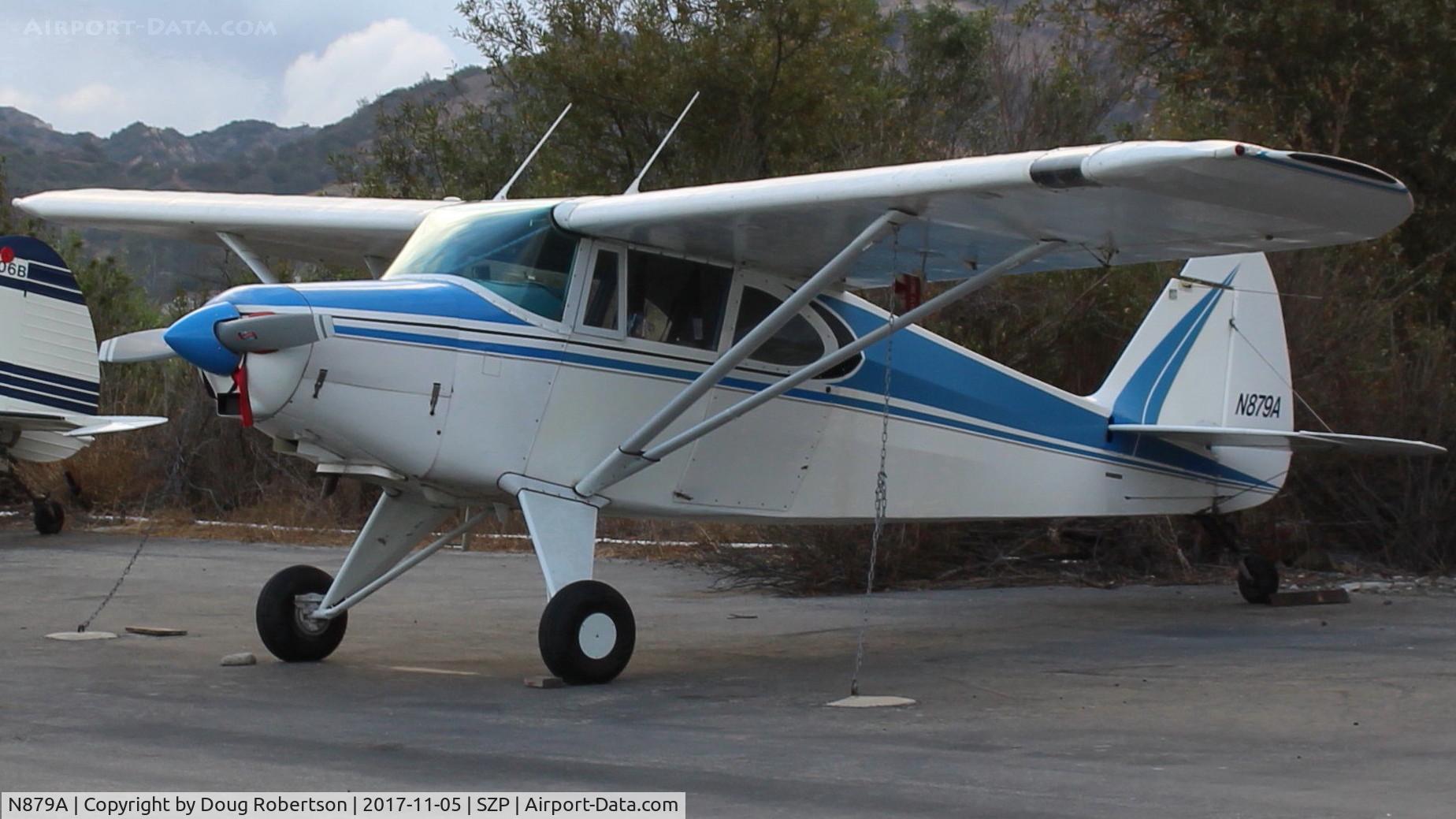 N879A, 1951 Piper PA-22 C/N 22-204, 1951 Piper PA-22, Lycoming O-290-D2 135 Hp, apparently a PA-22 TRIPACER converted to a PA-20 PACER landing gear?